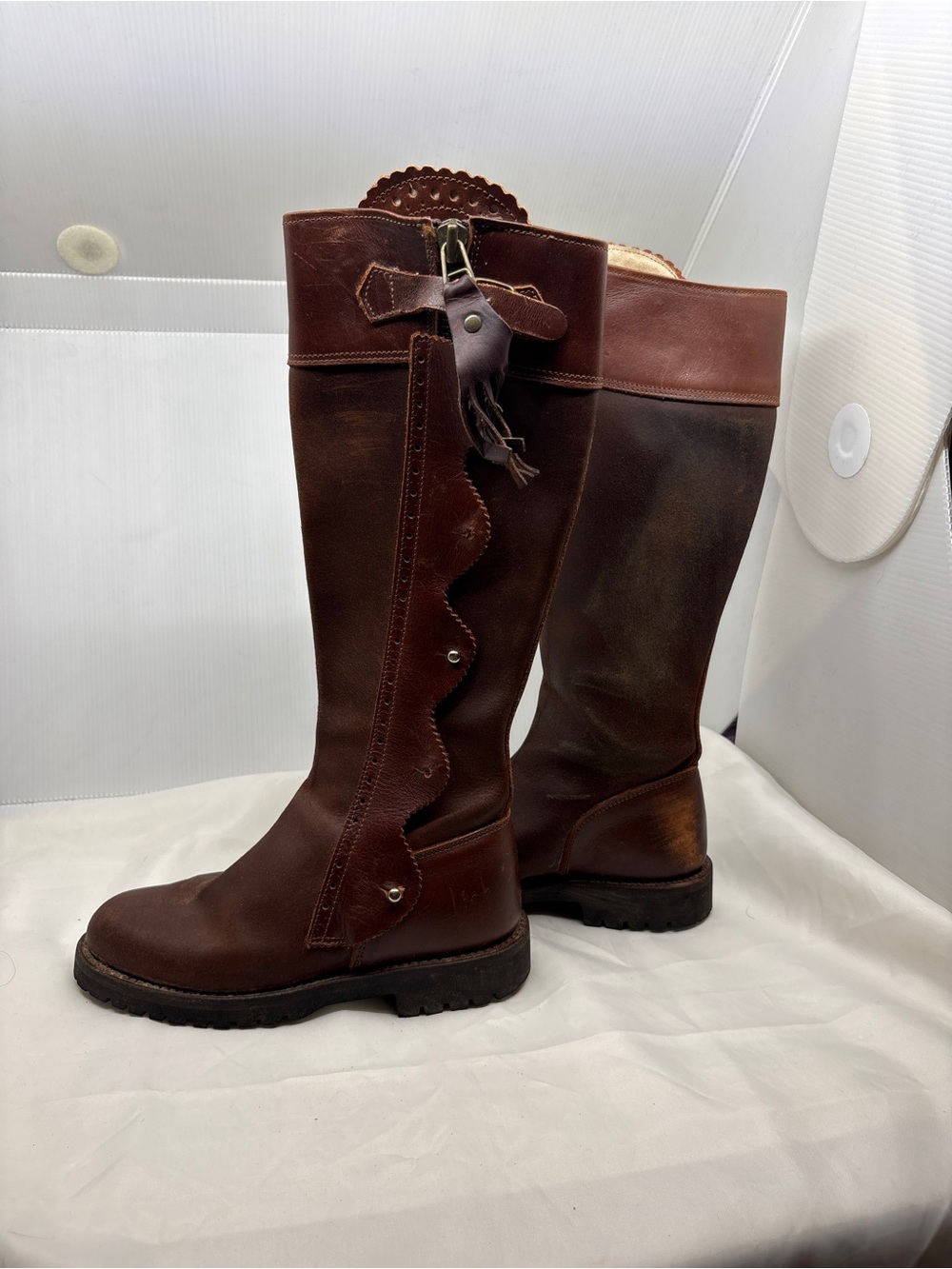 El Estribo Boots Womens Size 36 Brown Tall Leather Zip Tassel Spain Riding